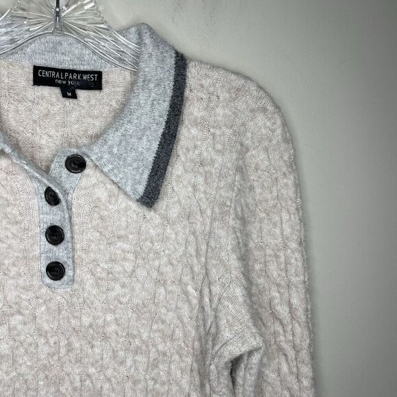 CENTRAL PARK WEST Sweater Women Medium Bobbie Polo Pullover Gray Cable Knit - Picture 4 of 16